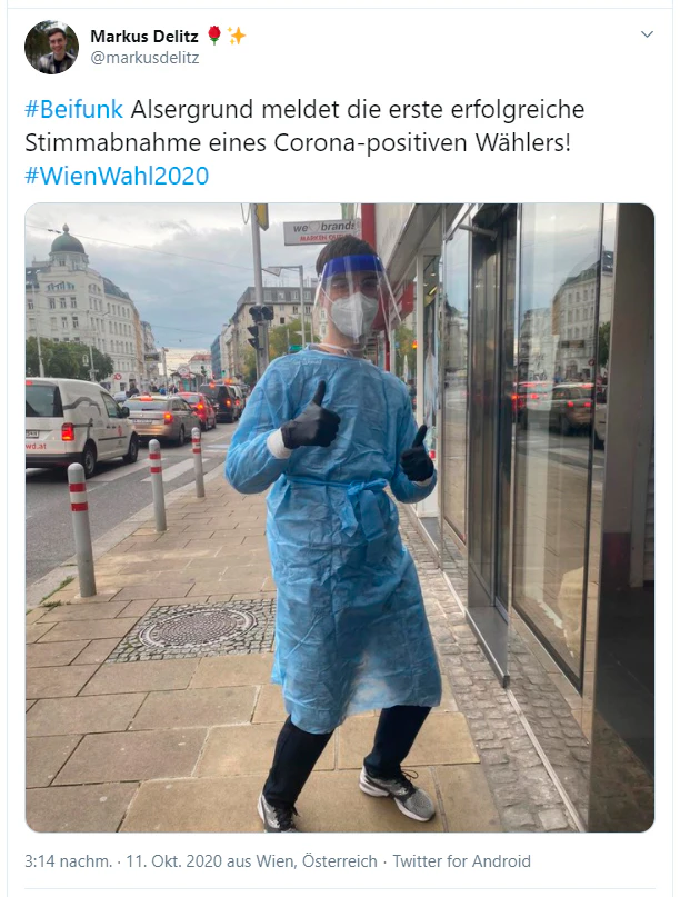"Alsergrund meldet die erste erfolgreiche Stimmabnahme eines Corona-positiven Wählers!"