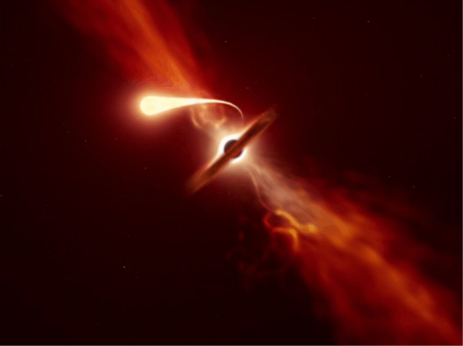 Forscher beobachteten, wie ein Schwarzes Loch einen Stern zerstörte: eine sogenannte Spaghettisierung. 