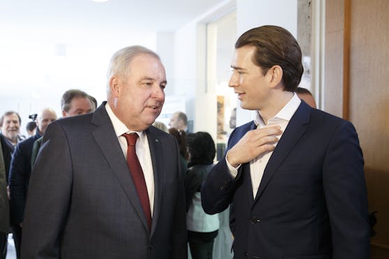 Landeshauptmann Hermann Schützenhöfer (l.) und Bundeskanzler Sebastian Kurz im Rahmen einer Abgeordnetenkonferenz der steirischen Volkspartei, 1. Februar 2019