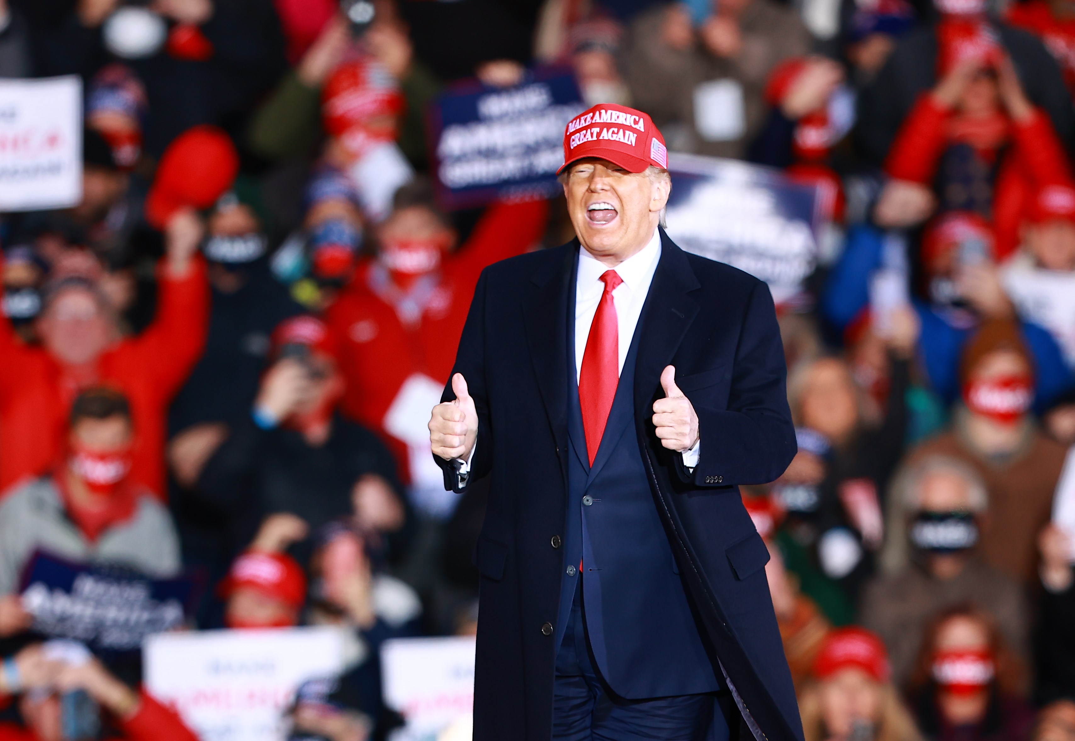 Donald Trump bei einem Wahlkampfauftritt in Muskegon im US-Bundesstaat Michigan. (17. Oktober 2020)