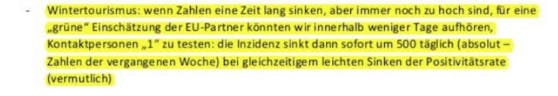 In an internal strategy document, Gerry Foitik calls for no more K1 contacts to be tested to stimulate winter tourism.