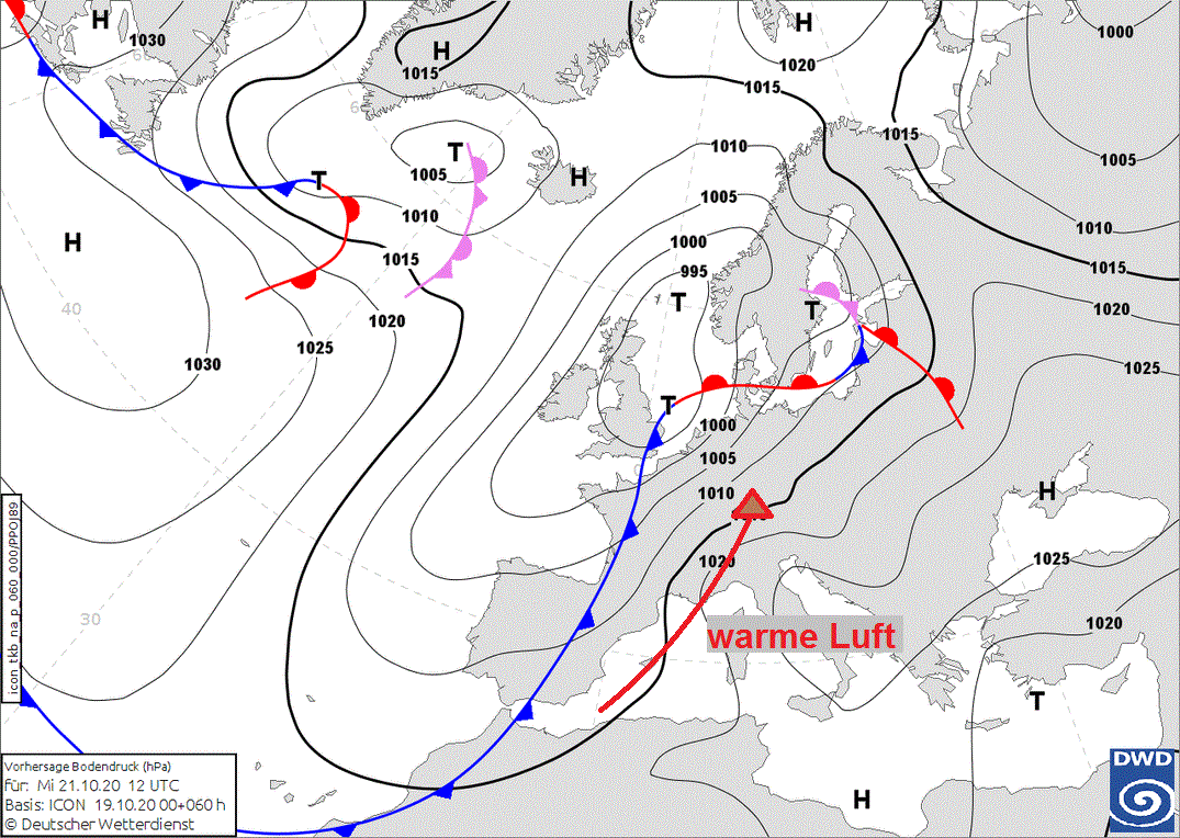 Die Großwetterlage am Mittwoch.