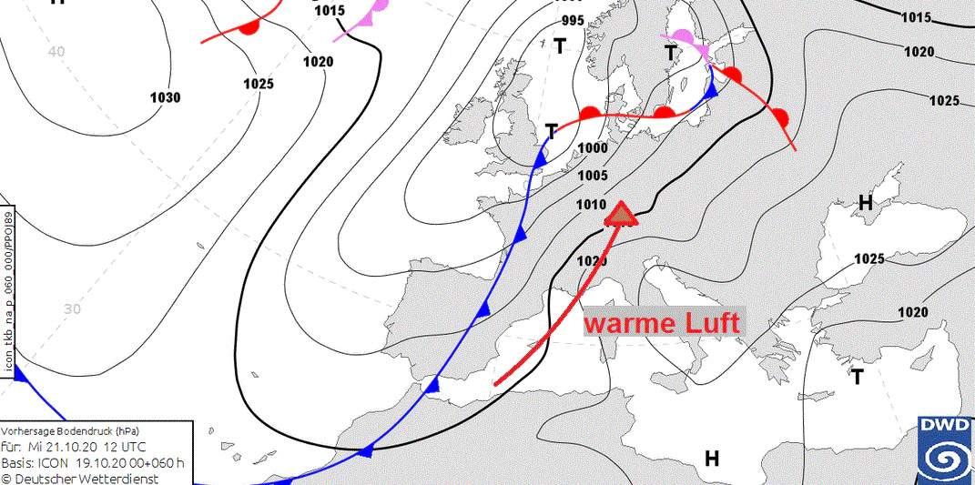 Die Großwetterlage am Mittwoch.