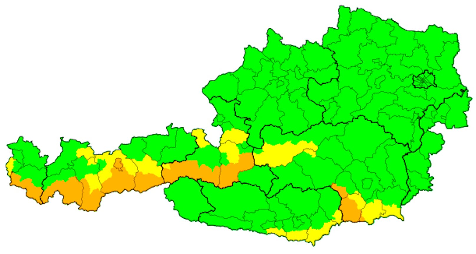 Unwetterwarnungen für Österreich am 21.10.2020: Besonders von Vorarlberg bis Salzburg und in der Weststeiermark sind stürmische Böen möglich