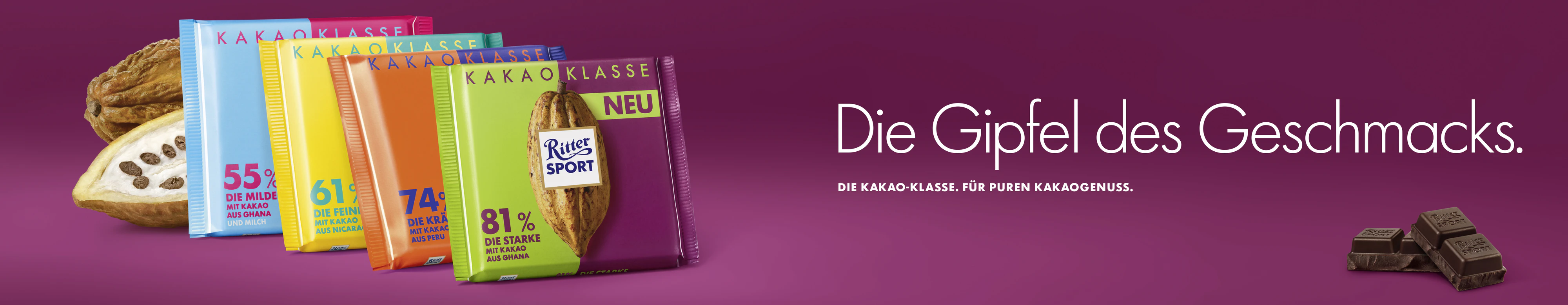 Ritter Sport <em>Kakao-Klasse</em> - neu mit 81% Kakaoanteil.