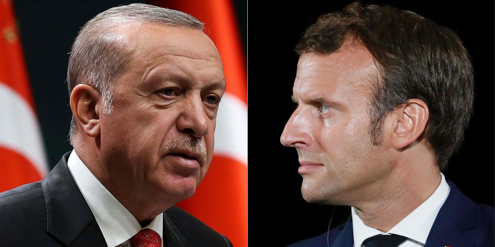 Recep Tayyip Erdogan (links) sagte, Emmanuel Macron gehöre in psychologische Behandlung.
