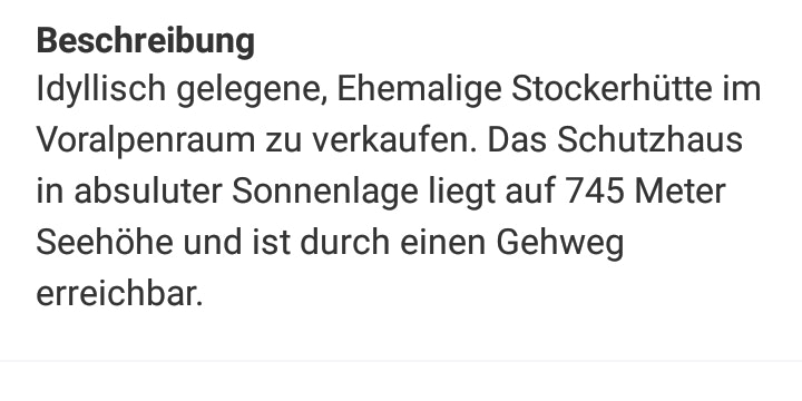 Die Hütte wird mit Gehweg beworben.