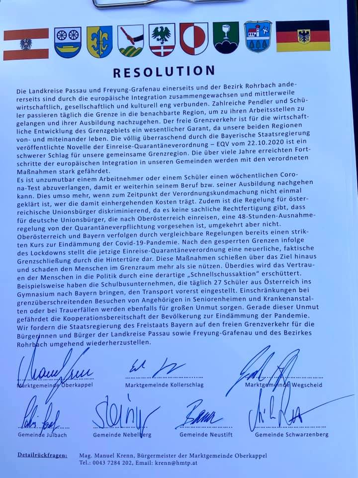 Mit diesem Schreiben protestieren die Gemeinden.