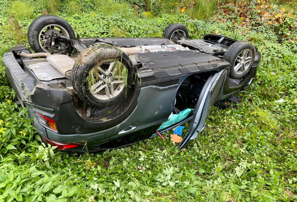 Das Auto blieb im Gemüse am Dach liegen.