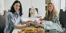 Model Kerstin Lechner designet Baby-Tragetücher