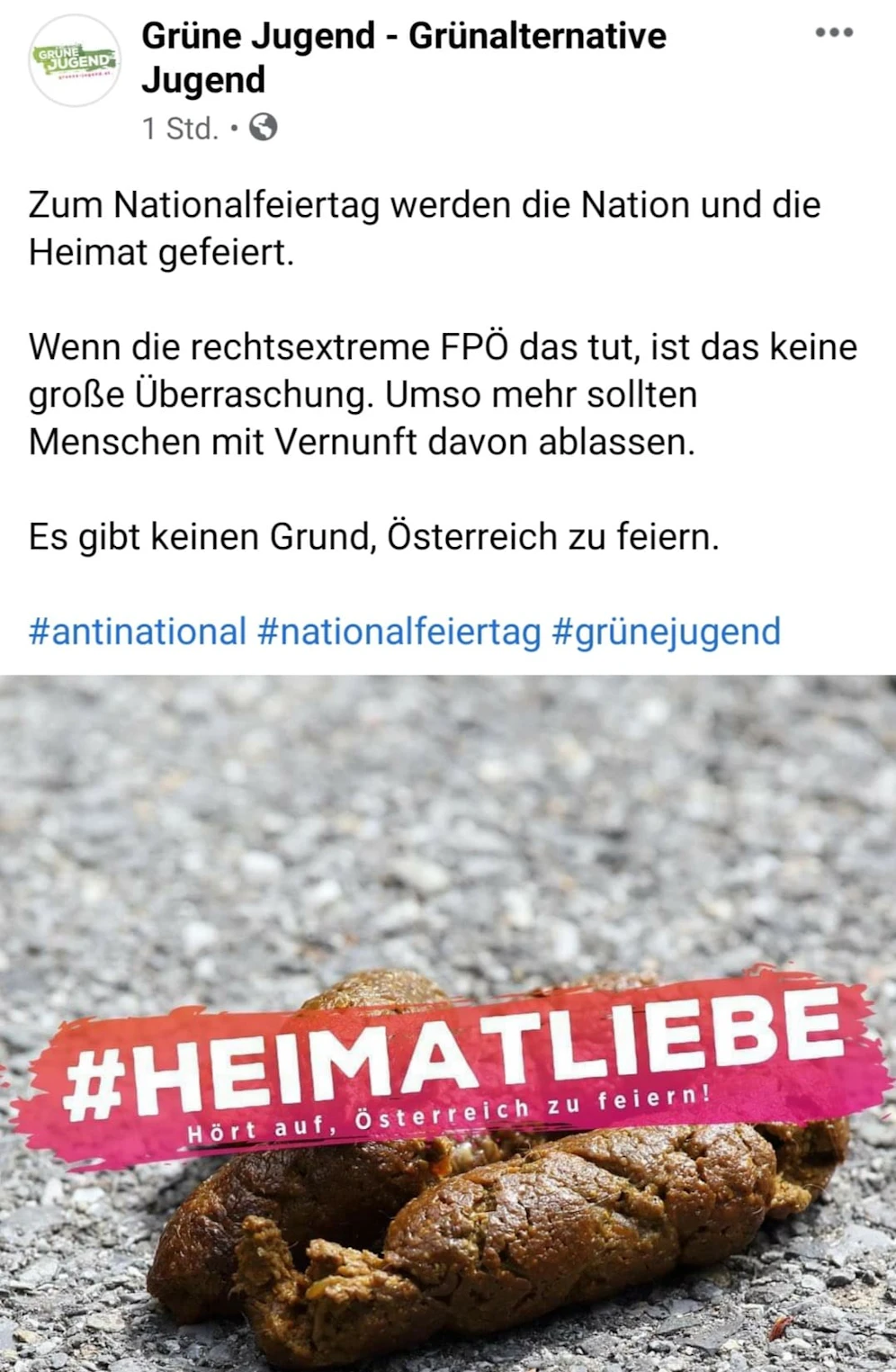 Dieses Posting sorgte am Nationalfeiertag für einen Shitstorm. Mittlerweile ist es gelöscht.