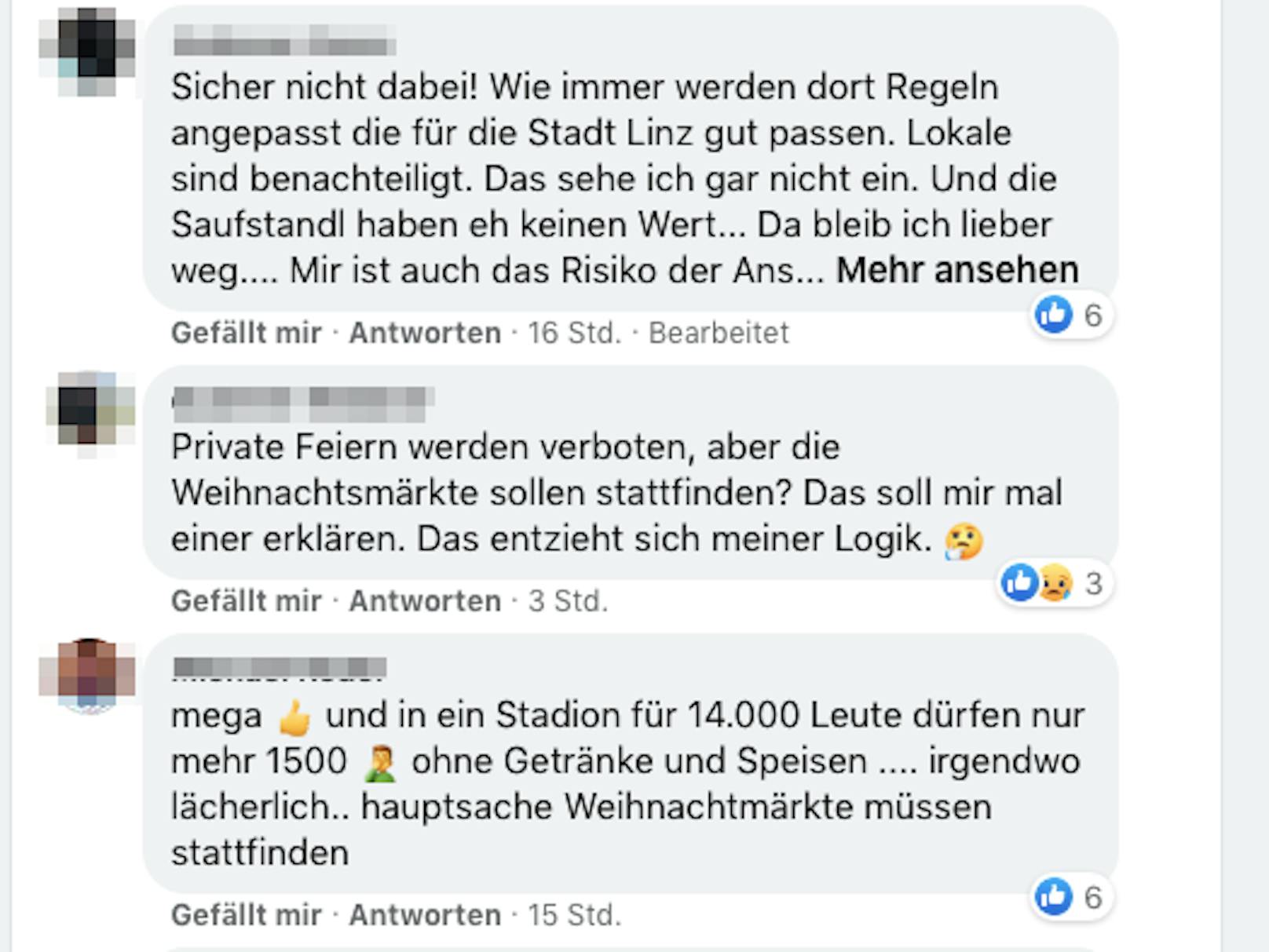 Unter dem offiziellen Posting der Stadt Linz wird viel Kritik geübt.