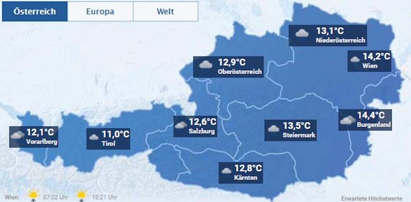 Das Wetter am Mittwoch, 7.10., in Österreich.