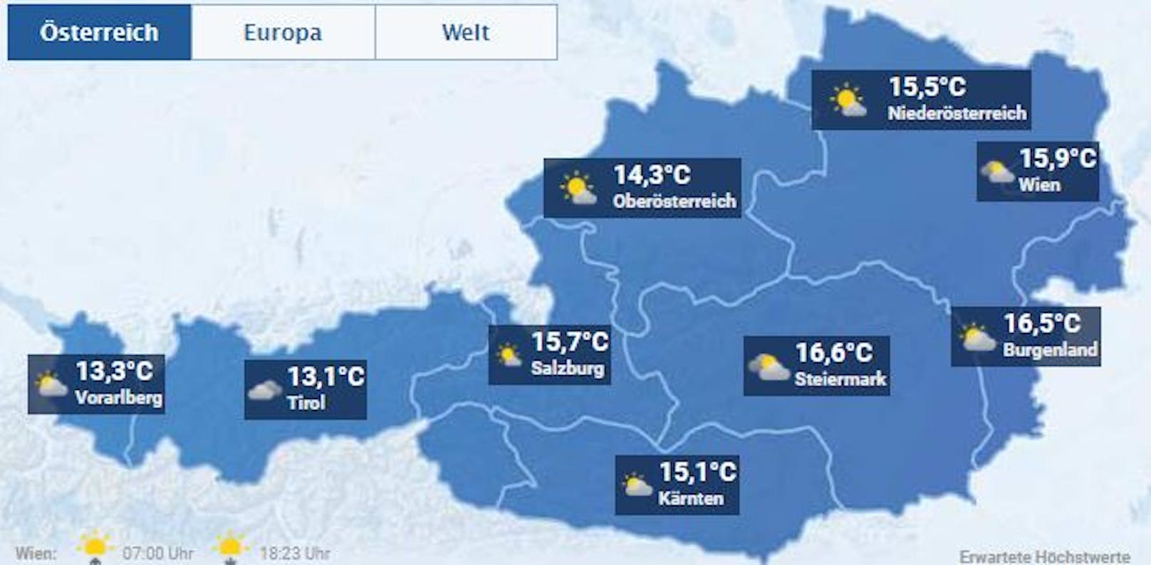 Das Wetter am Dienstag, 6.10., in Österreich.