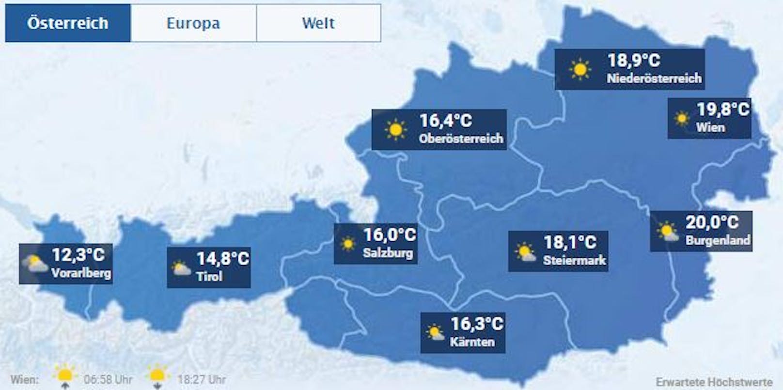 Das Wetter am Sonntag, 4.10., in Österreich.