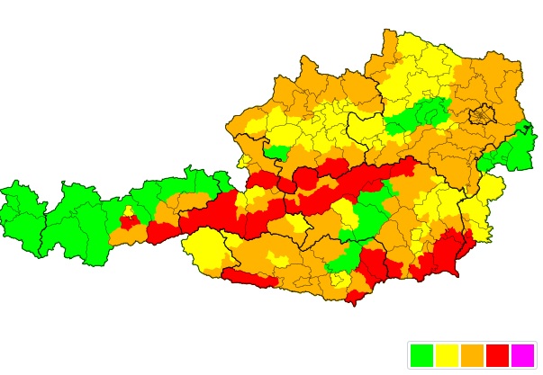 So sieht die Gefahrenlage in Österreich aktuell aus.