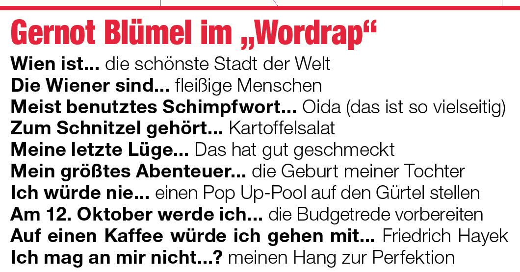Finanzminister und ÖVP Wien-Spitzenkandidat Gernot Blümel im "Öffi Talk"-Wordrap