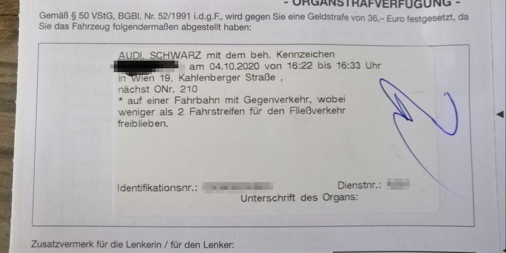Die Strafzettel kassierte ein Wiener am Sonntag in Döbling.