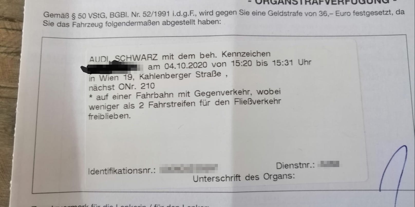 Die Strafzettel kassierte ein Wiener am Sonntag in Döbling.