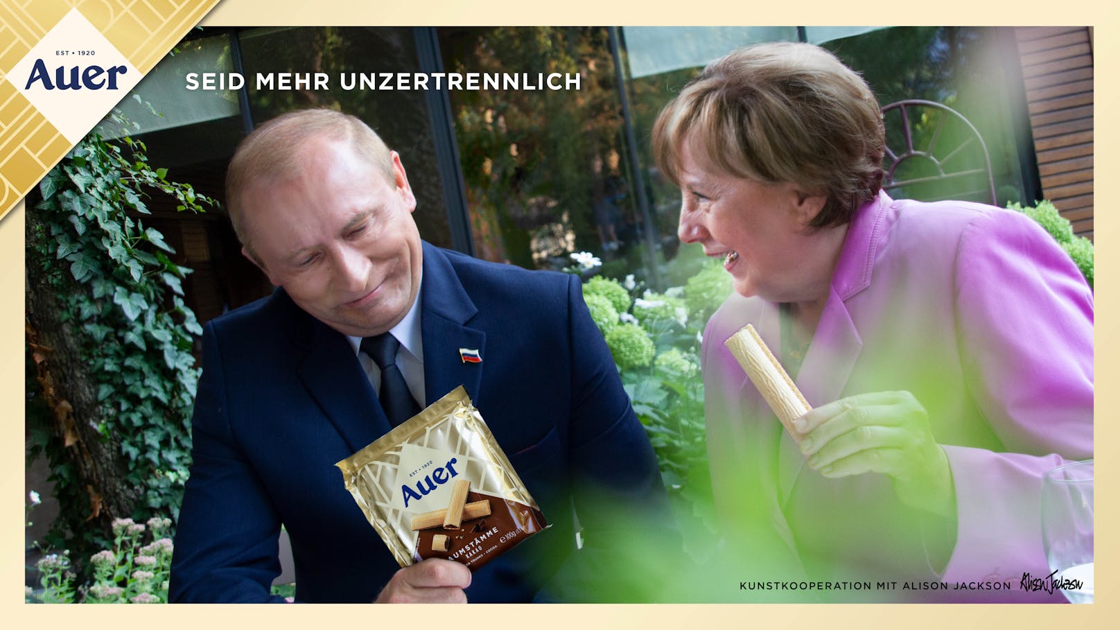 Bei den Baumstämmen von Auer sollen sogar Vladimir Putin und Angela Merkel zusammenfinden.