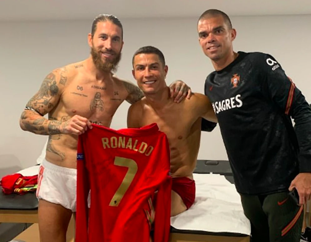Sergio Ramos, Cristiano Ronaldo und Pepe beim 