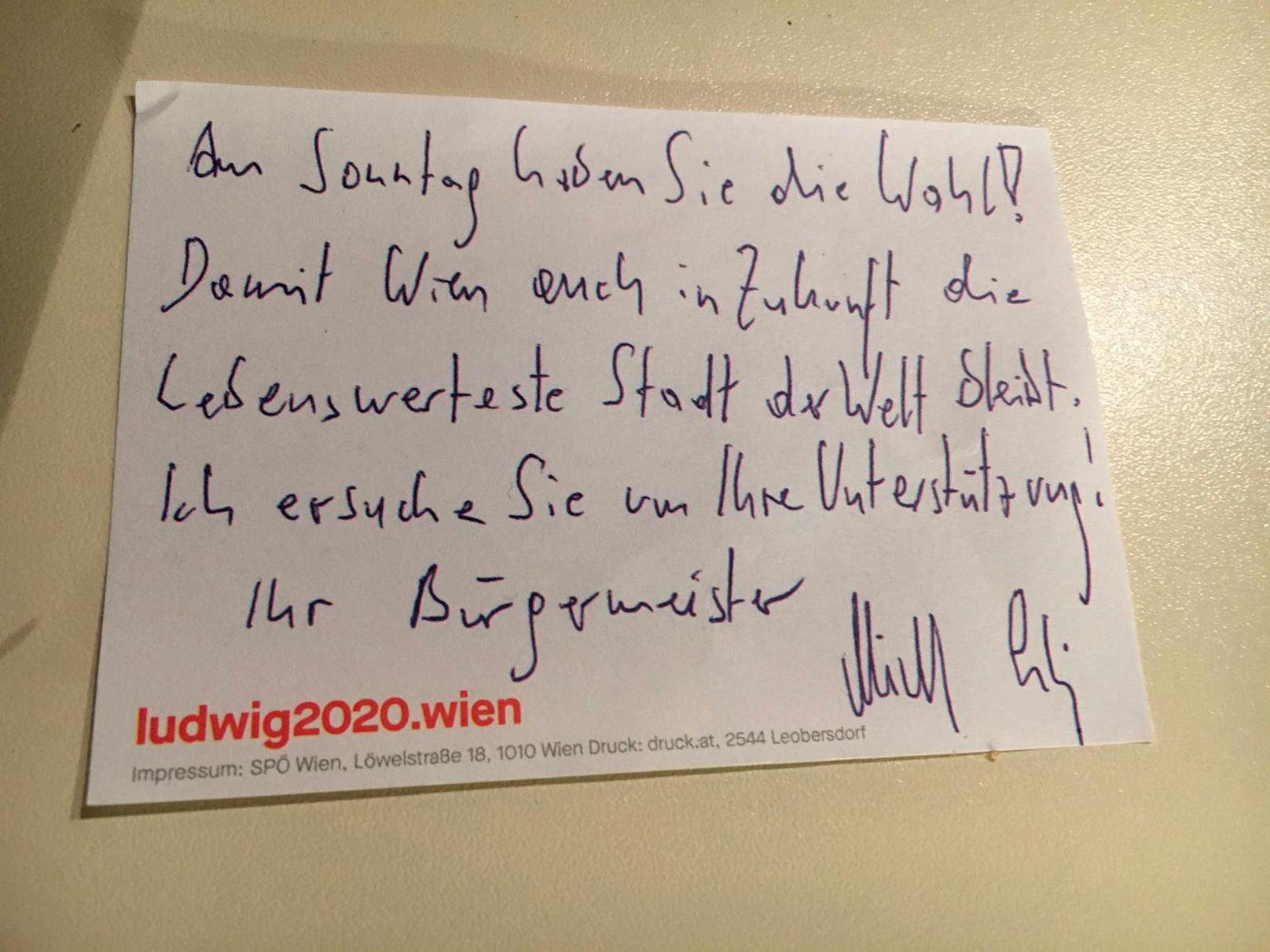 Bürgermeister Ludwig richtet handgeschriebene Worte an die Wiener.