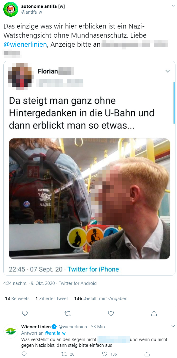 Ein Burschenschafter hielt es nicht für nötig, eine Maske zu tragen.