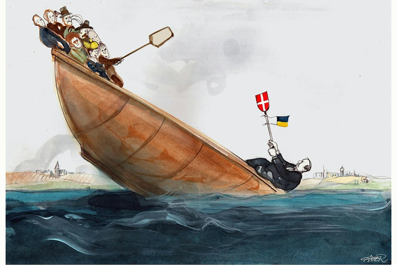 Karikatur einer Donauschifffahrt im Jahr 1920: Stadt gegen Land