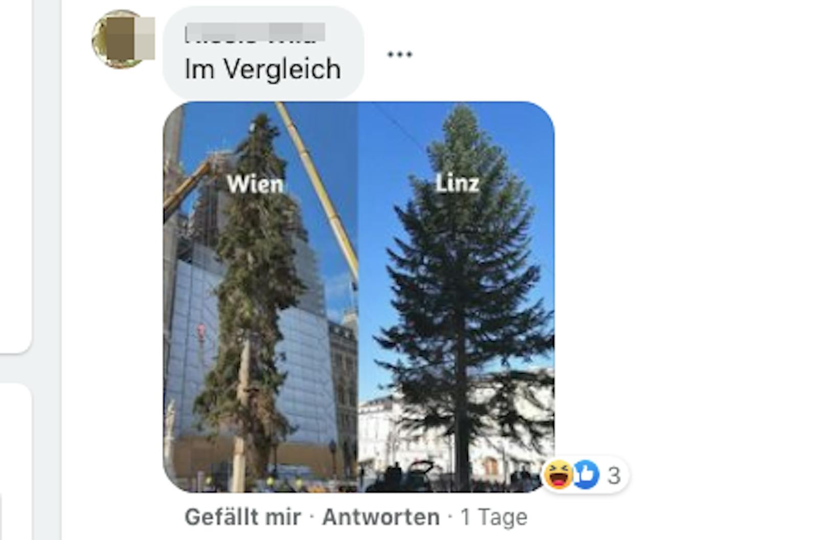 So witzig reagierten Facebook-User auf der Seite der Stadt Wien auf den Christbaum aus Oberösterreich.