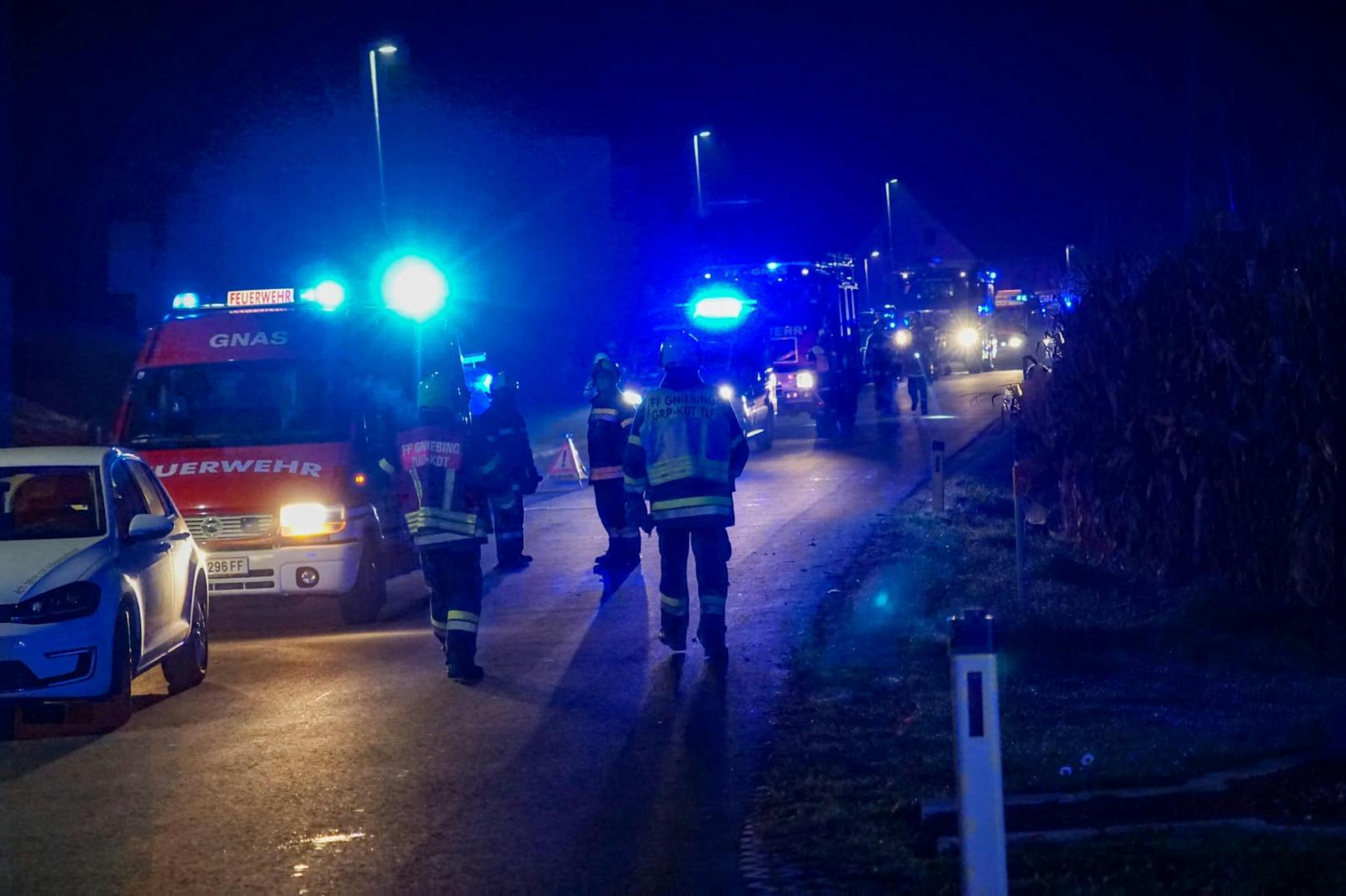 Großeinsatz für Feuerwehren im Bezirk Südoststeiermark nachdem ein Kastenwagen gegen Felsbrocken geprallt war (10. November 2020)
