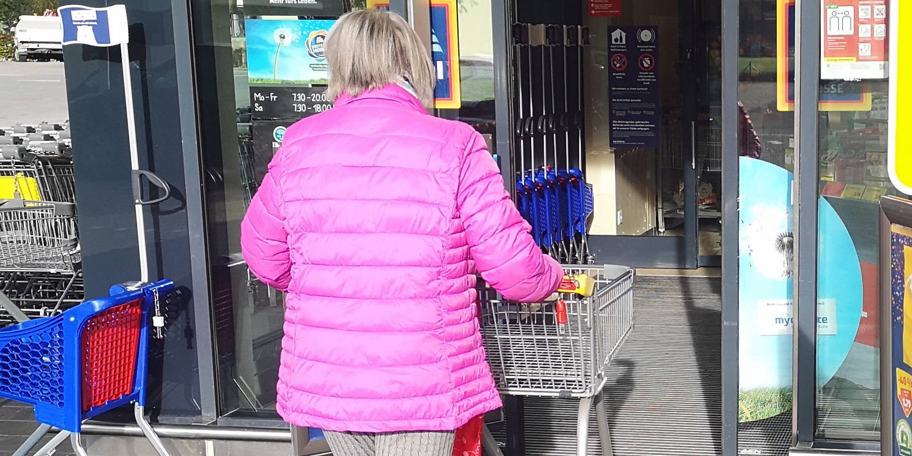 Wer bei Hofer einkauft, muss ein Wagerl benutzen.