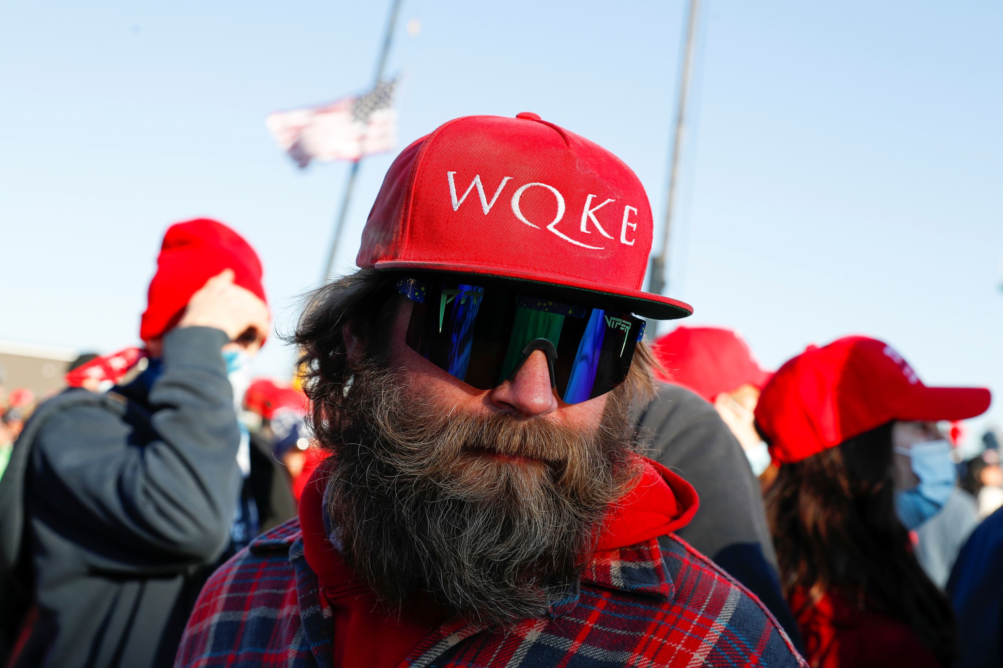 A man wearing a cap that references the QAnon slogan attends a U.S. President Donald Trump's campaign rally in Butler, Pennsylvania, U.S., October 31, 2020. REUTERS/Shannon Stapleton
