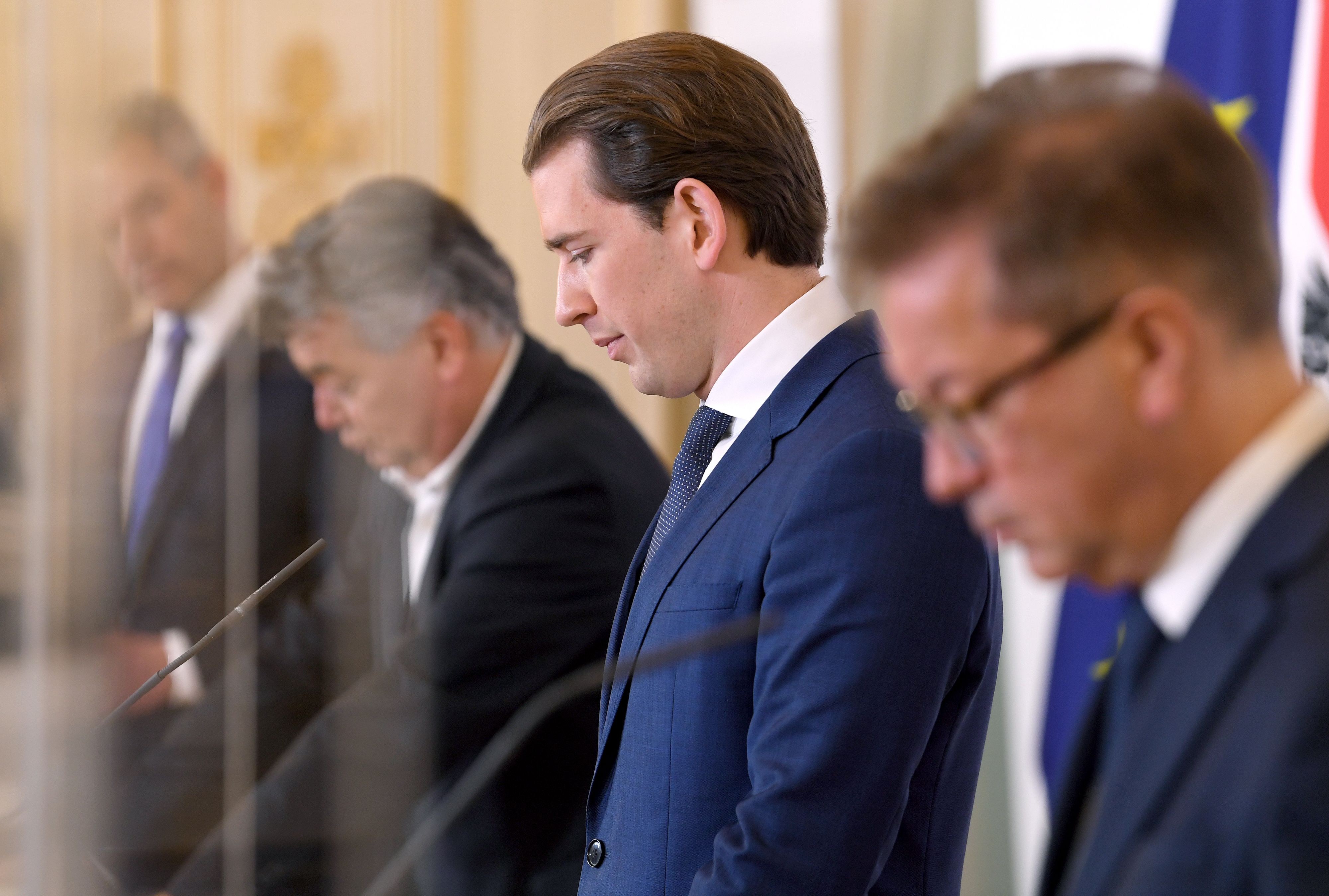 Das "Virologische Quartett" mit Innenminister Karl Nehammer, Vizekanzler Werner Kogler, Bundeskanzler Sebastian Kurz und Gesundheitsminister Rudolf Anschober (v.l.n.r.)
