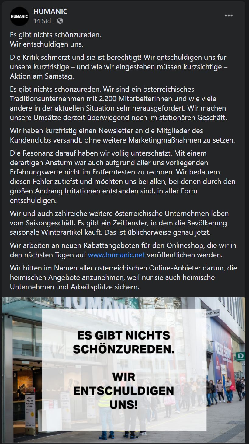 Die Stellungnahme der Geschäftskette.