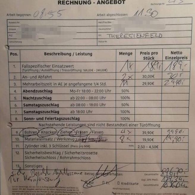 Diese saftige Rechnung stellte der Handwerker aus.