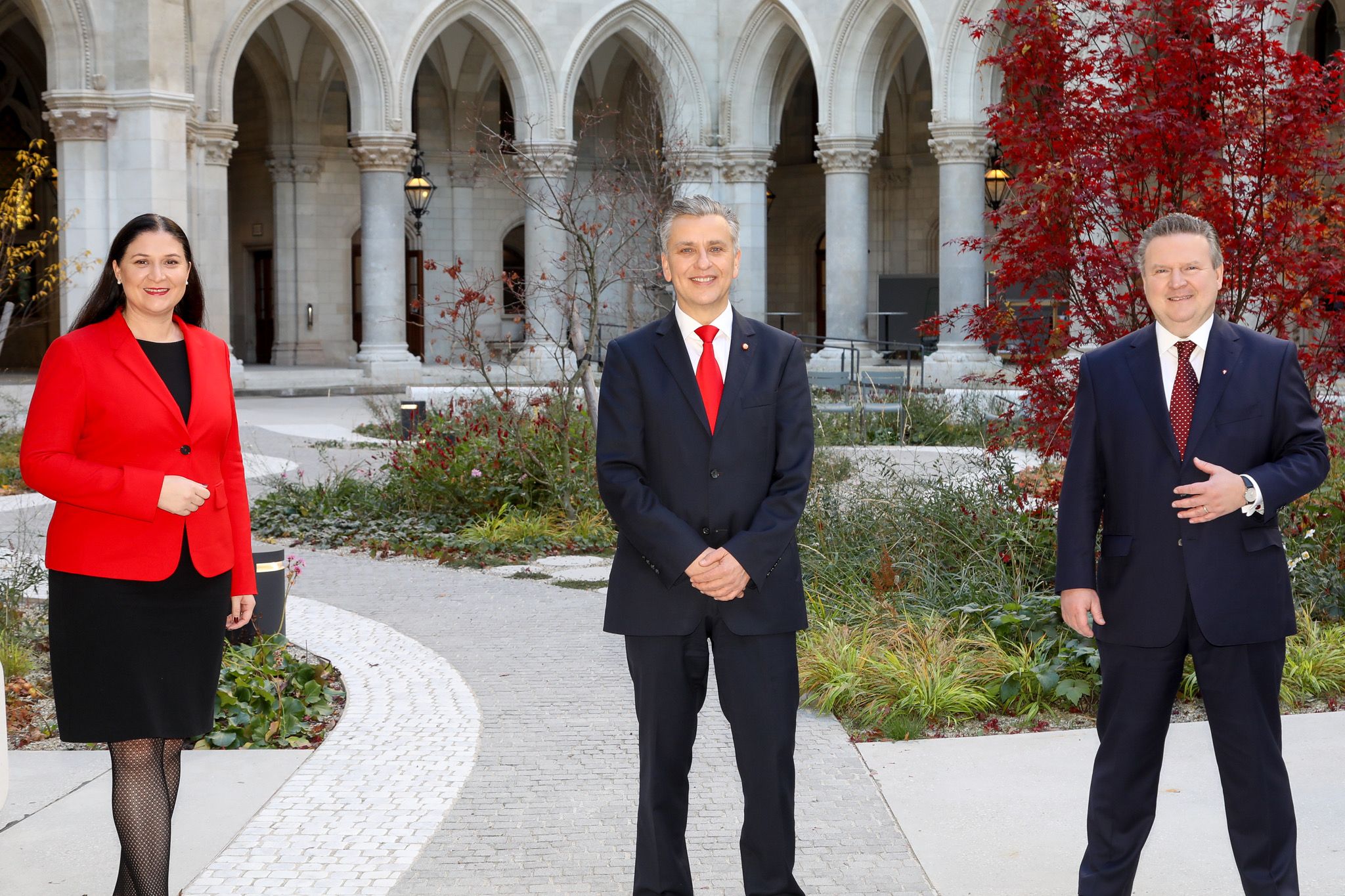 v.li.: Barbara Novak, Landesparteisekretärin der SPÖ Wien, SPÖ-Klubvorsitzender Josef Taucher sowie SPÖ-Chef und Bürgermeister Michael Ludwig