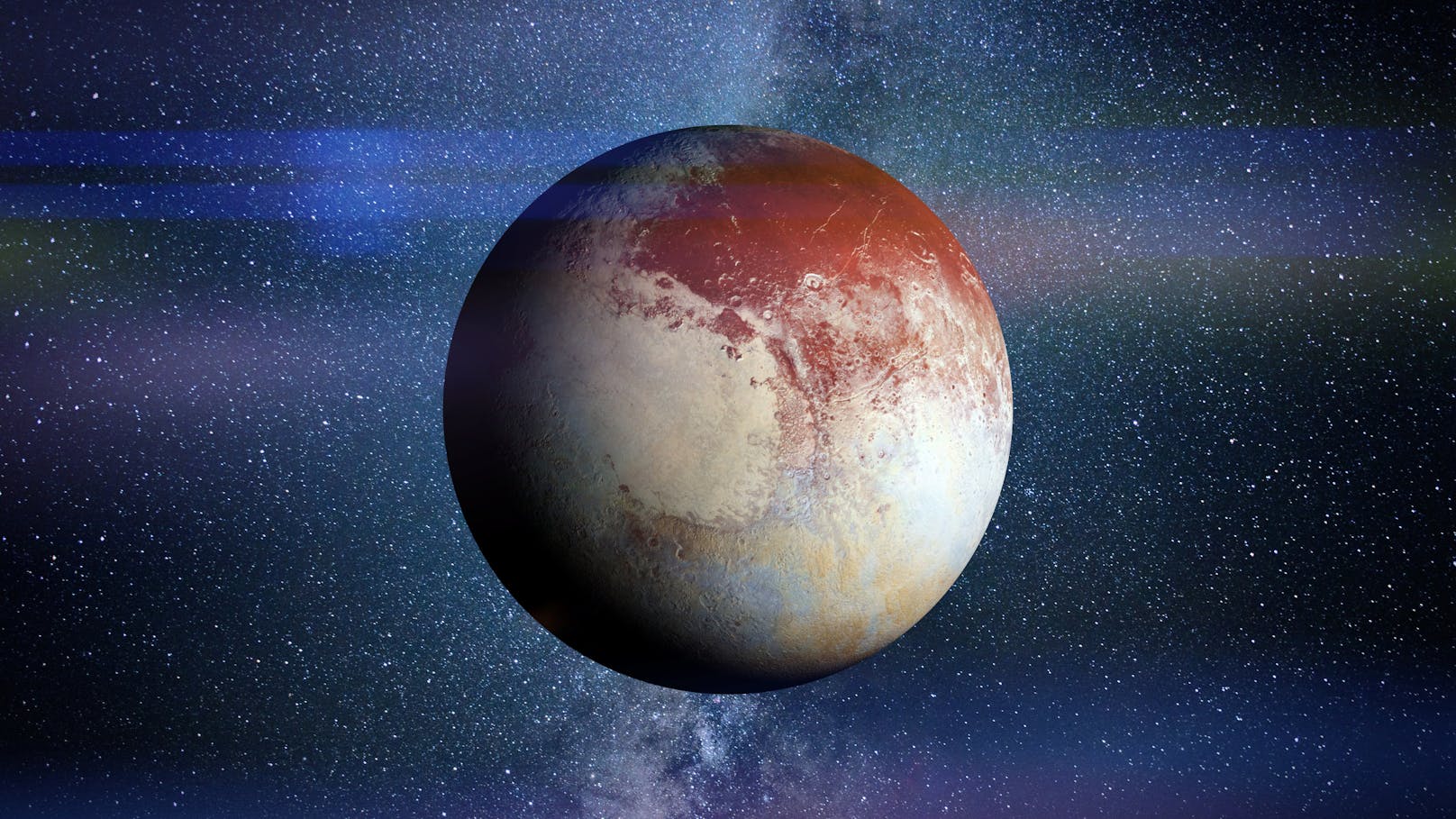 Auf den Anhöhen des Zwergplaneten Pluto befindet sich eine Methan-Schicht, die Schneegipfel formt.