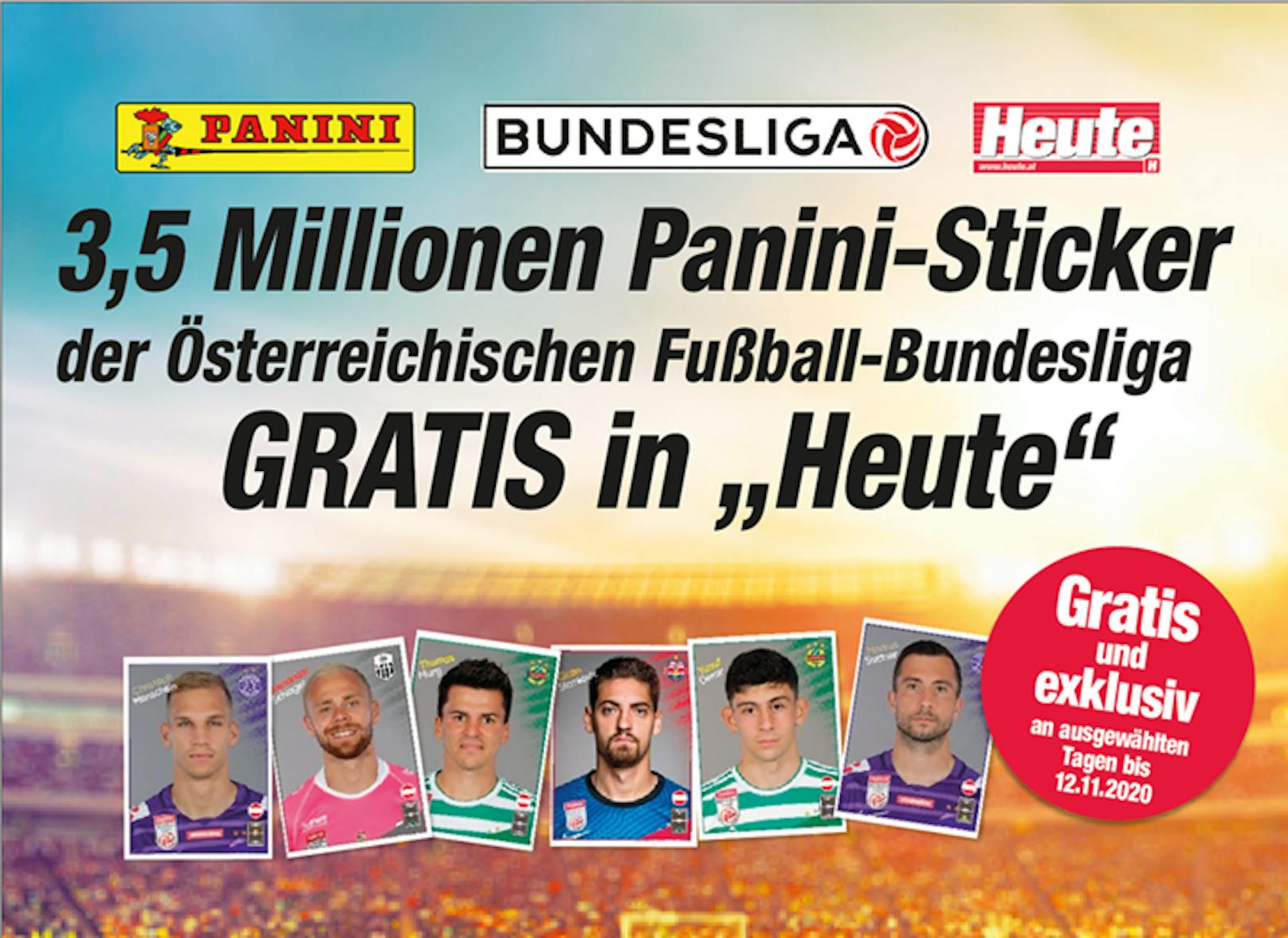 An ausgewählten Tagen findest du Sticker von Spielern der Österreichischen Fußball-Bundesliga in deiner <em>"Heute"</em>-Zeitung.