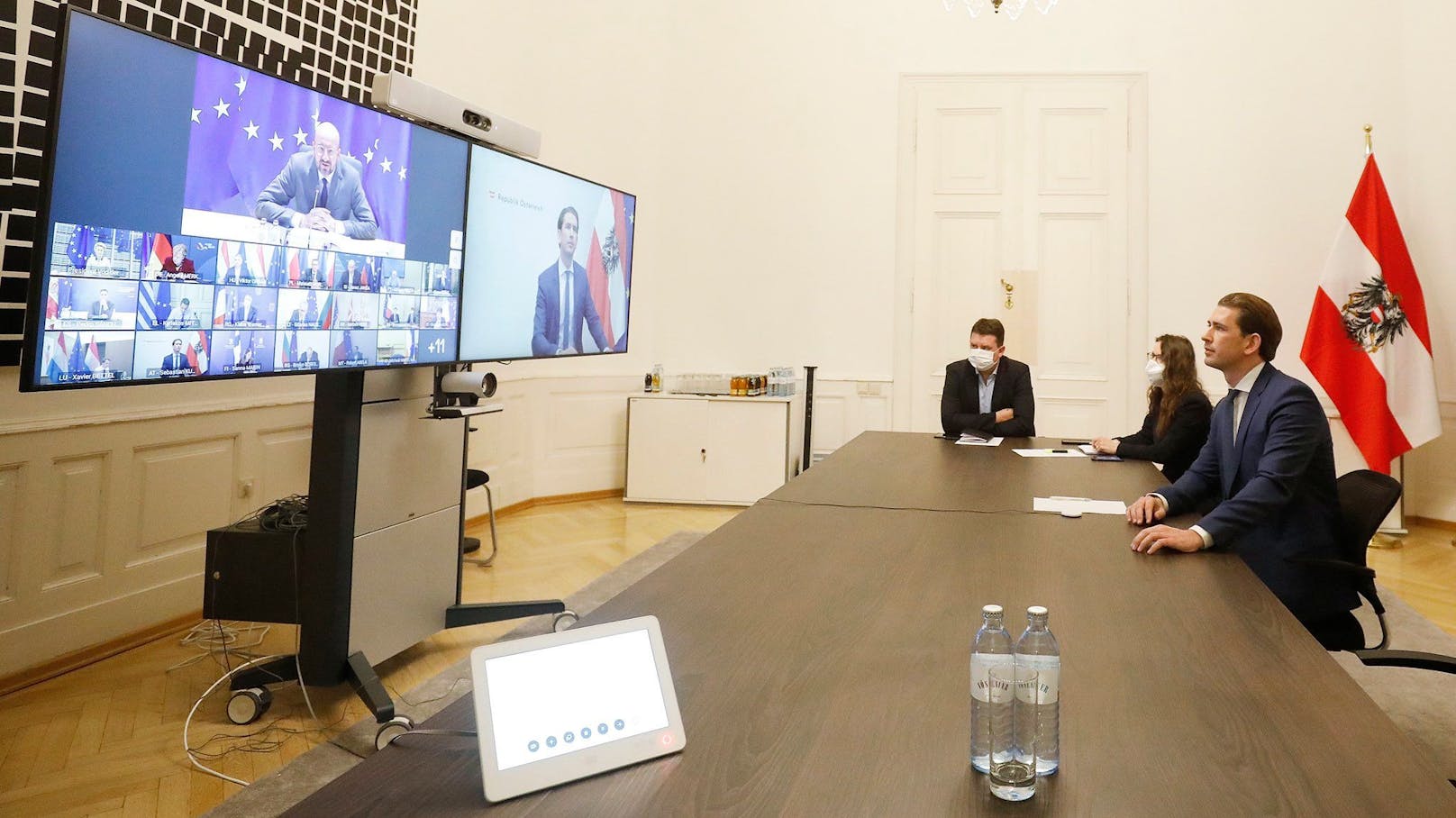 Kanzler Kurz bei einer Videokonferenz mit Vertretern der EU-Mitgliedsstaaten