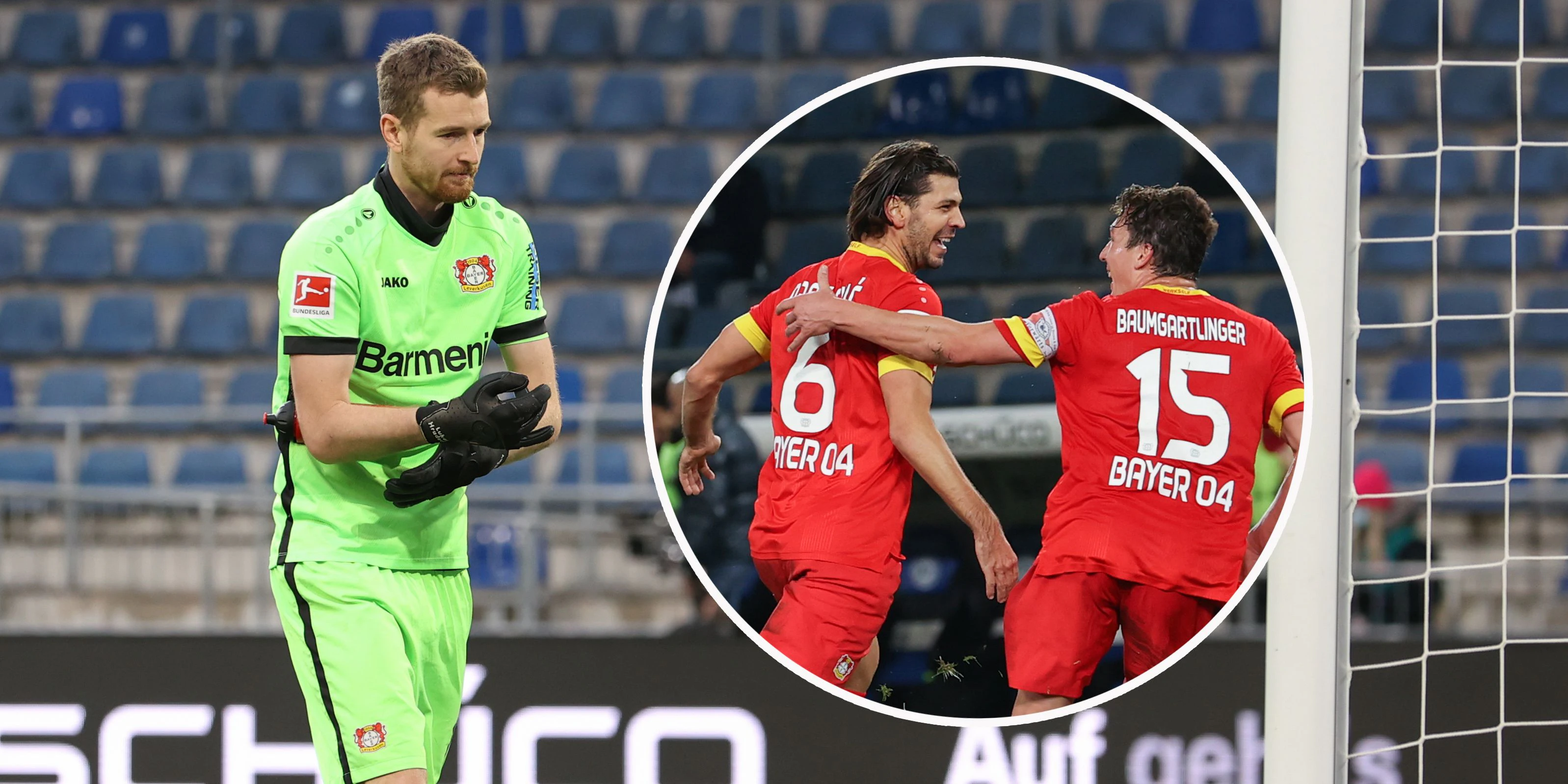 Lukas Hradecky bedankt sich bei Aleksandar Dragovic.