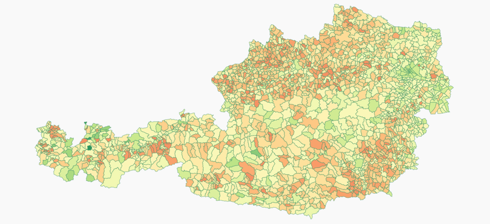 Die Daheimbleib-Karte: In grünen Regionen bleiben mehr Menschen als vor dem ersten Lockdown daheim, in orangen und roten nicht.