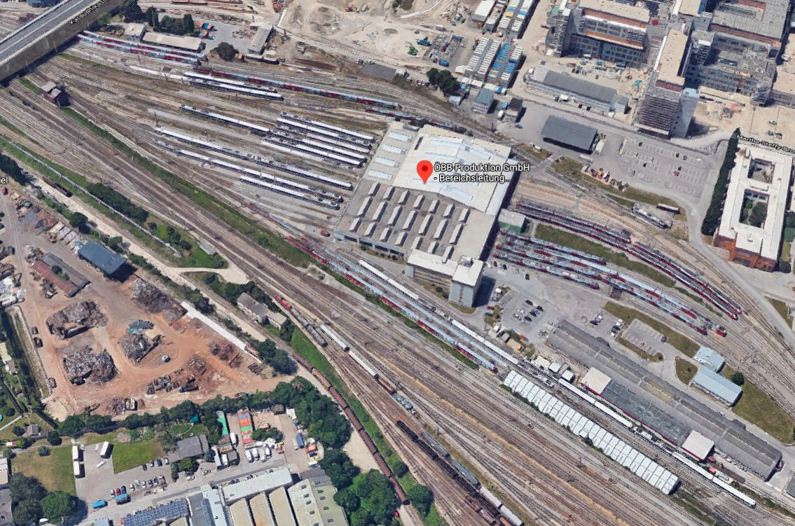 Blick auf den ÖBB Produktionsstandort in Floridsdorf