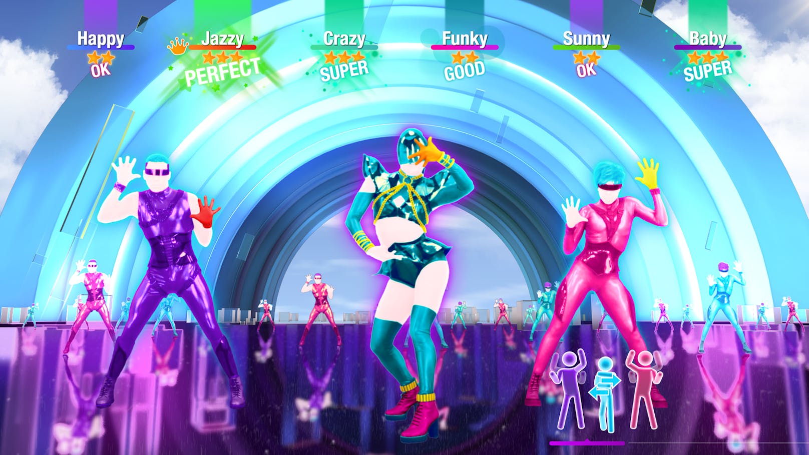 Grafisch hat sich im Vergleich zum Vorgänger bei "Just Dance 2021" so gut wie gar nichts geändert. Wieder geht es am Bildschirm flüssig, bunt und in knalligen Neon-Farben her.