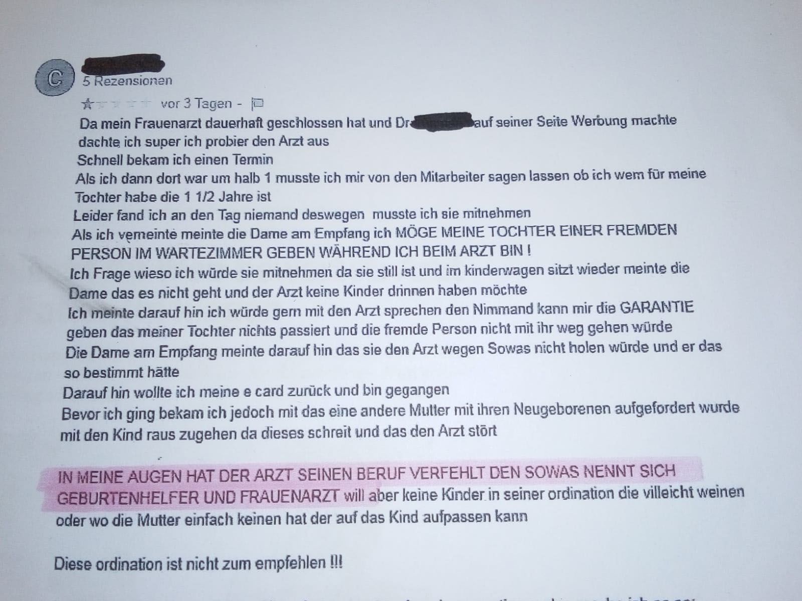 Wegen dieser Bewertung erhielt die Wienerin die Strafe.