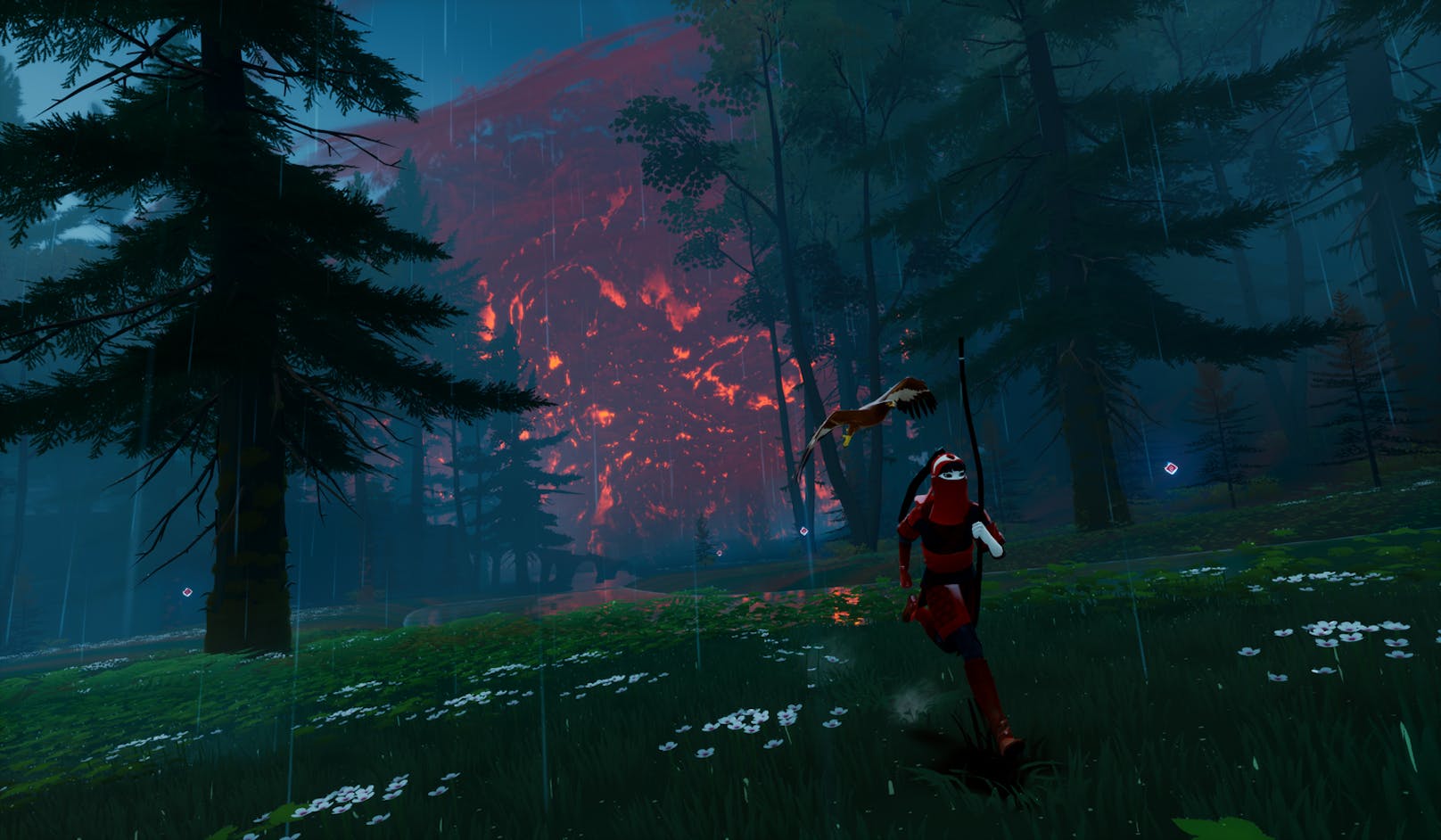Zu Beginn legt der Spieler in der Figur der Jägerin mit ihrem Bogen an der Küste einer rätselhaften Insel an und soll sie von einem Fluch befreien.