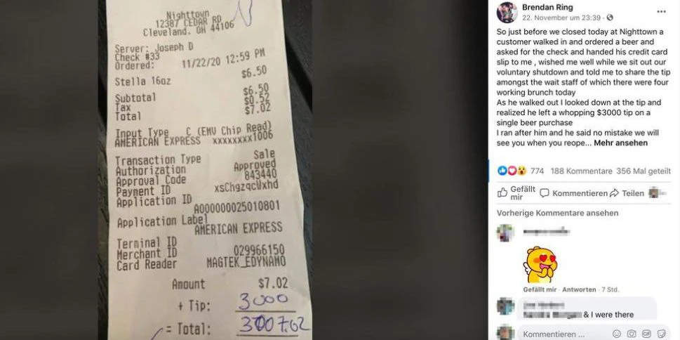Ein Bier für sieben Dollar – und 3.000 Dollar Trinkgeld.