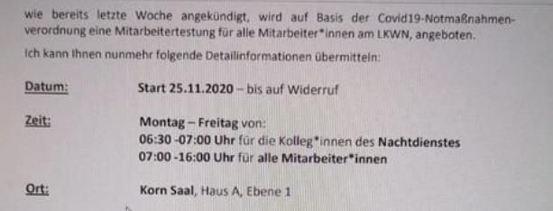 Testung von Mitarbeitern heute im LK Wr. Neustadt