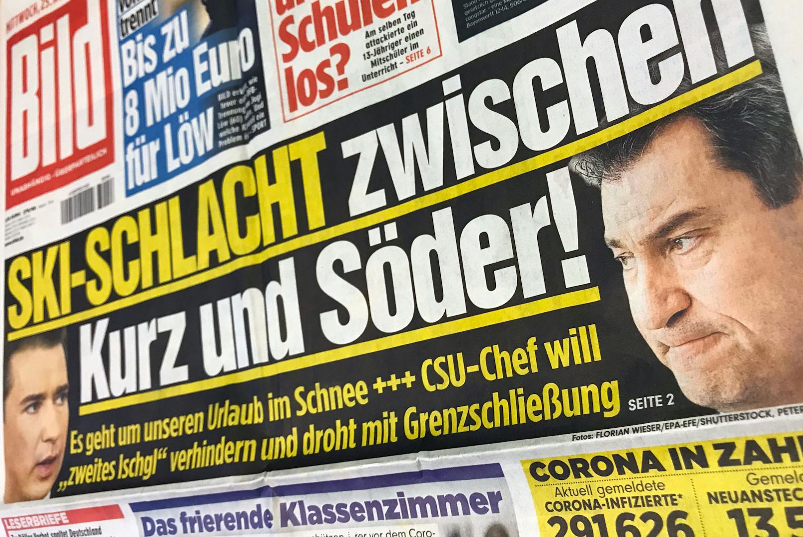 "Ski-Schlacht zwischen Kurz und Söder", titelt die deutsche "Bild".