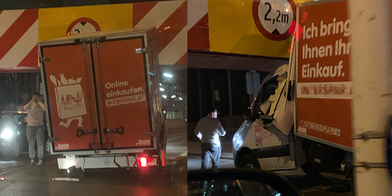 Dieser Lieferwagen bestand die Höhenkontrolle eindeutig nicht.