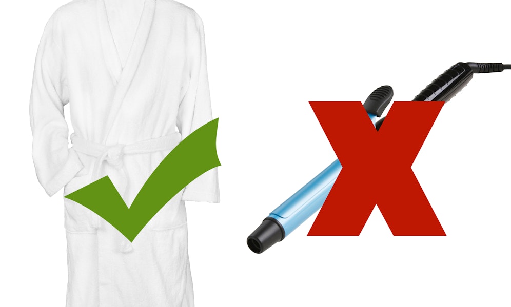 Locken ohne Hitze? Der Gürtel vom Bademantel macht's möglich. 